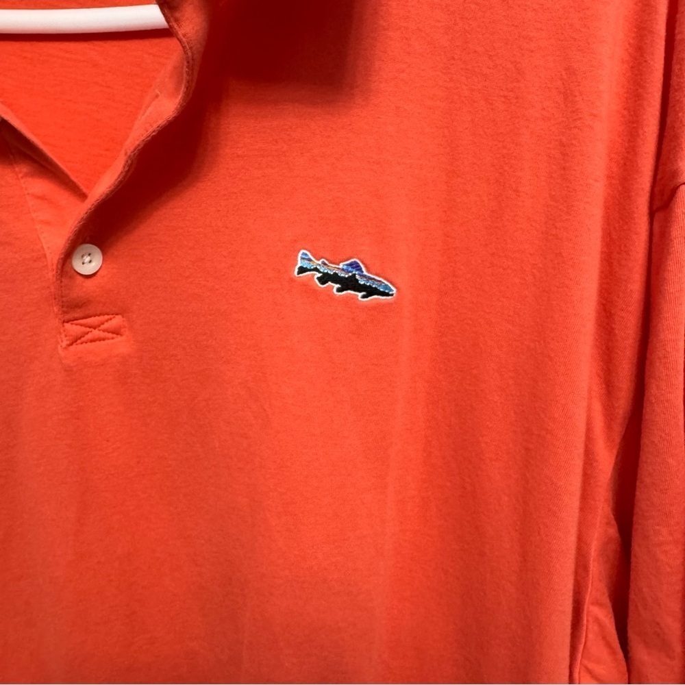 Patagonia Trout Fitz Roy Men's Quick Dry Polo Coral Size XL Organic Cotton - Picture 3 of 11